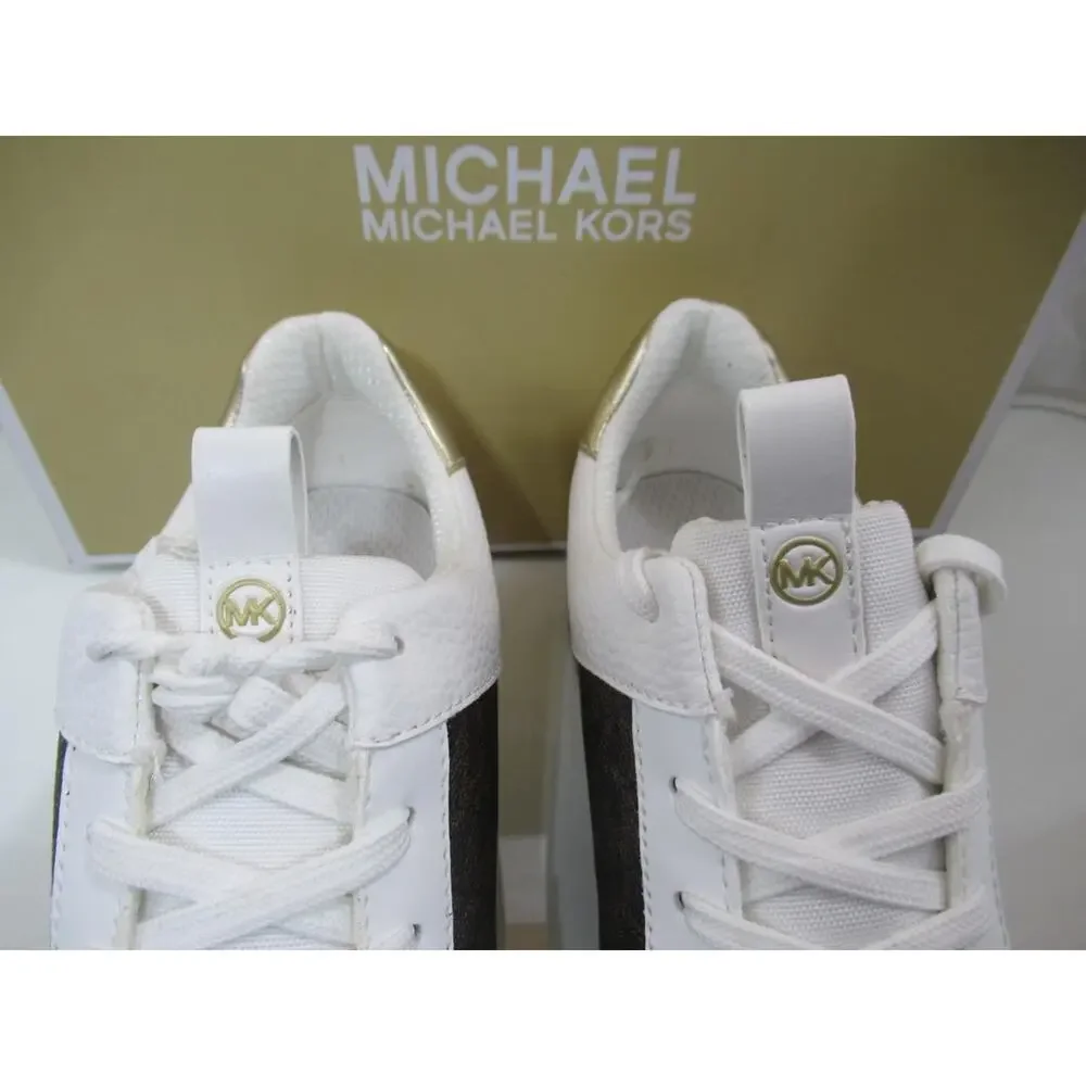 Michael Kors Raina Trainer Lace Up Sneakers MK Signature Brown White Size 7.5